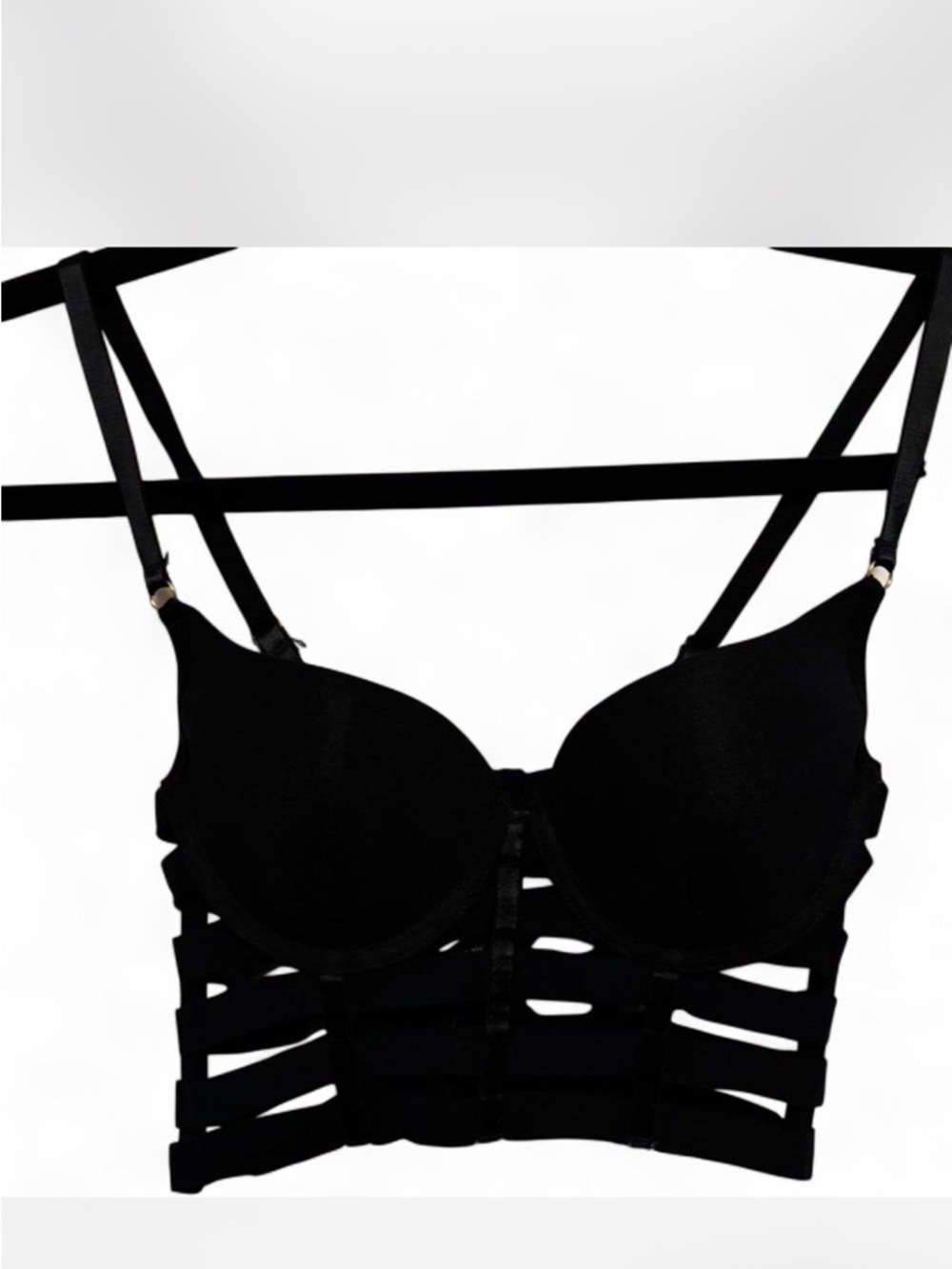 Strappy Black Longline Cutout Bra
